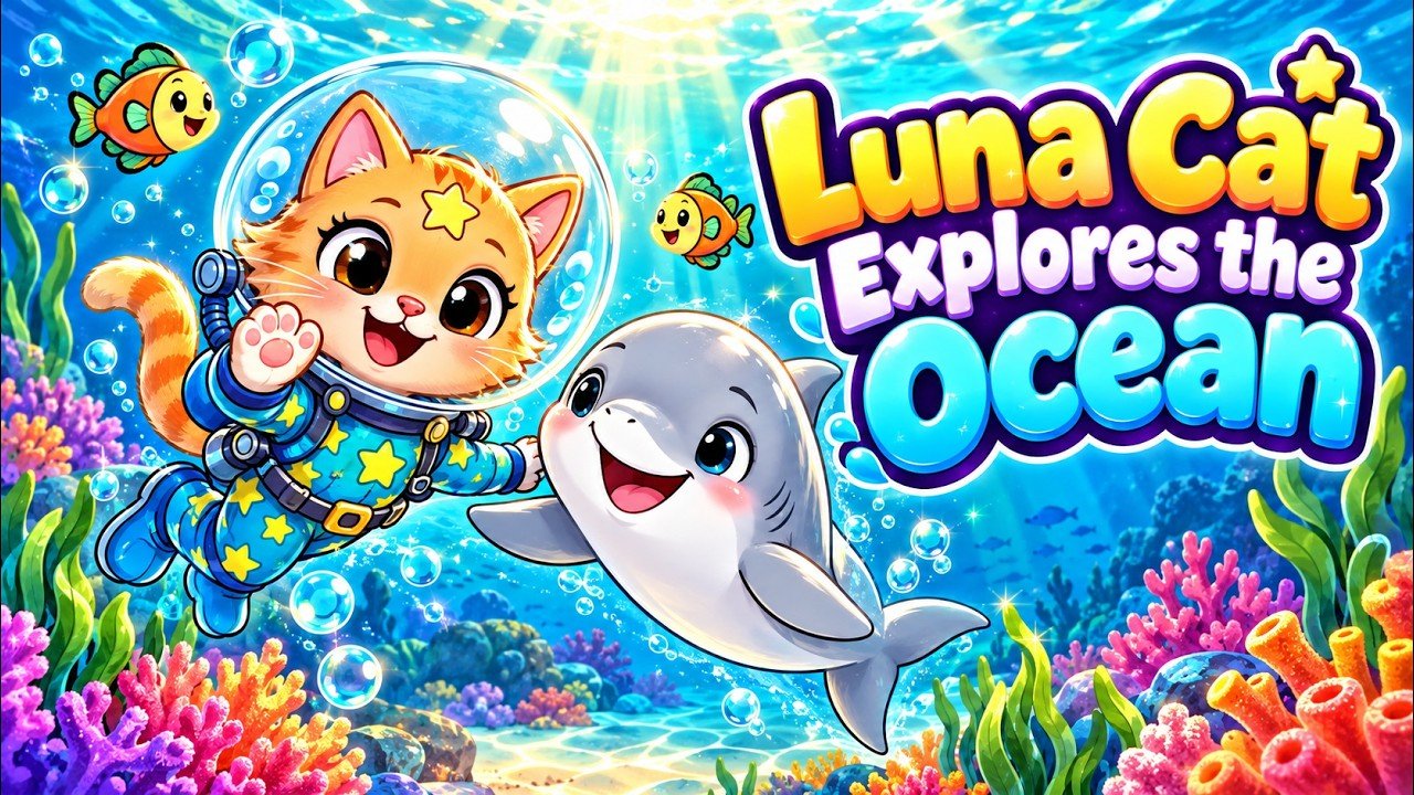 Luna exploring an ocean full of sea animals